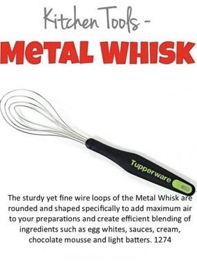Tupperware Whisk with Black Handle and Lime Green Accent